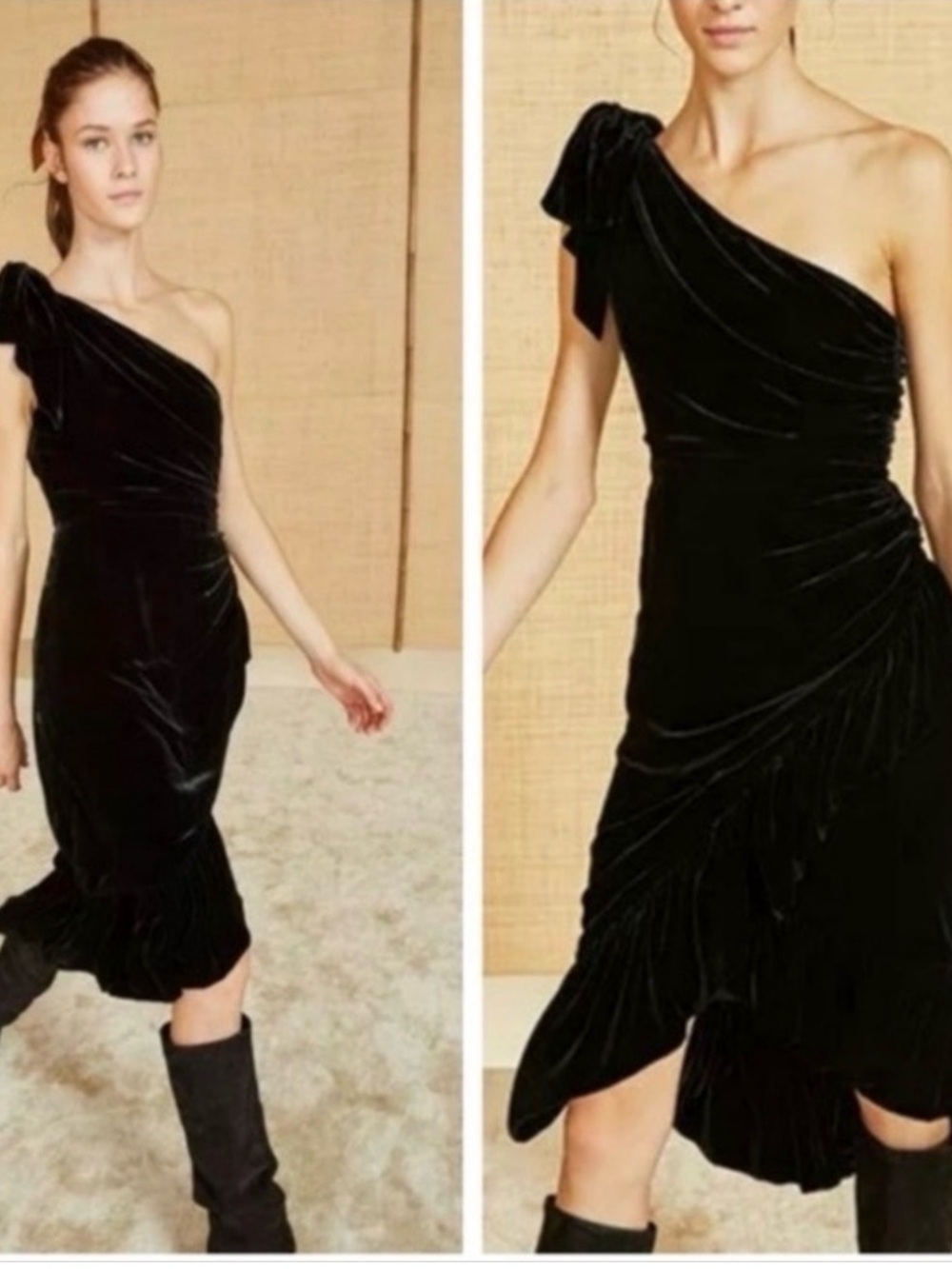 Ulla Johnson Elisa Black One-Shoulder Velvet Ruched Dress